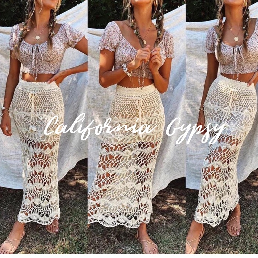 Knit Crochet bohemian Vintage Skirt